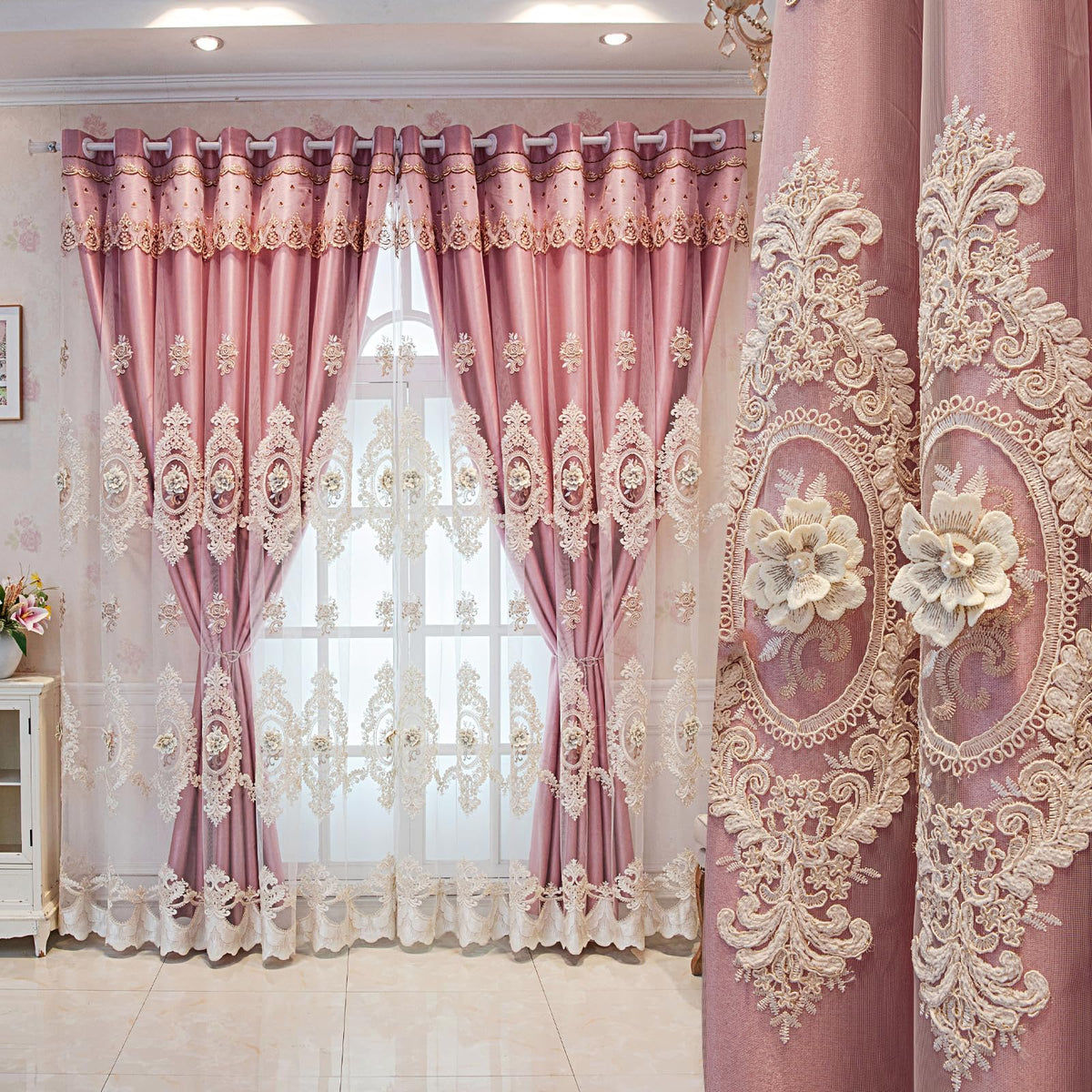 YAJUYunLin French-Style Layered Embroidered Curtains