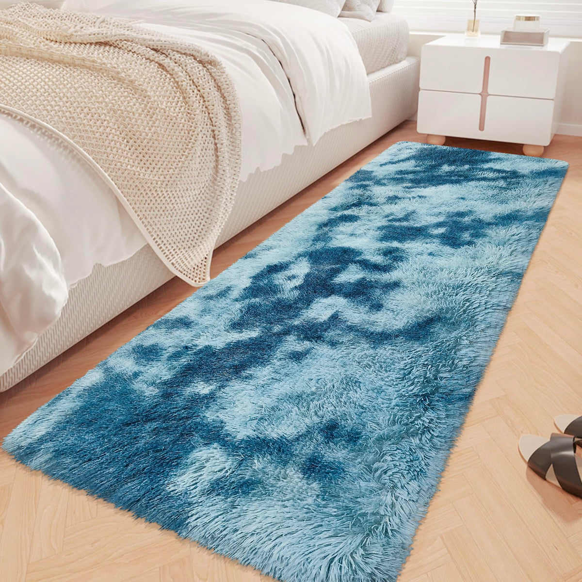 JiaoBaba Rainbow Tie-Dye Fluffy Area Rug for Kids