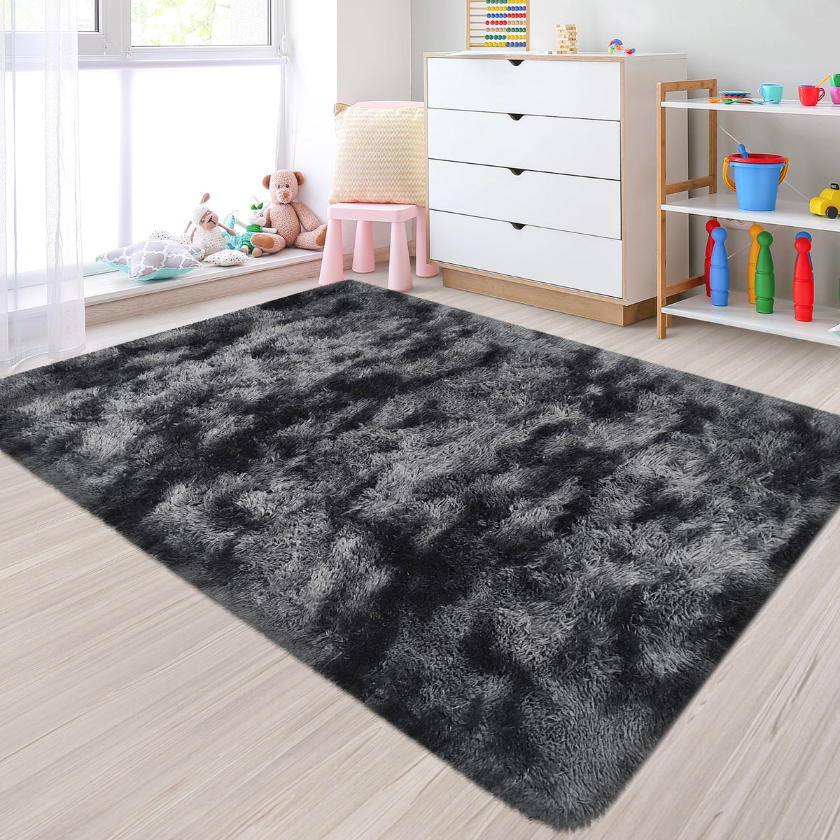 JiaoBaba Rainbow Tie-Dye Fluffy Area Rug for Kids