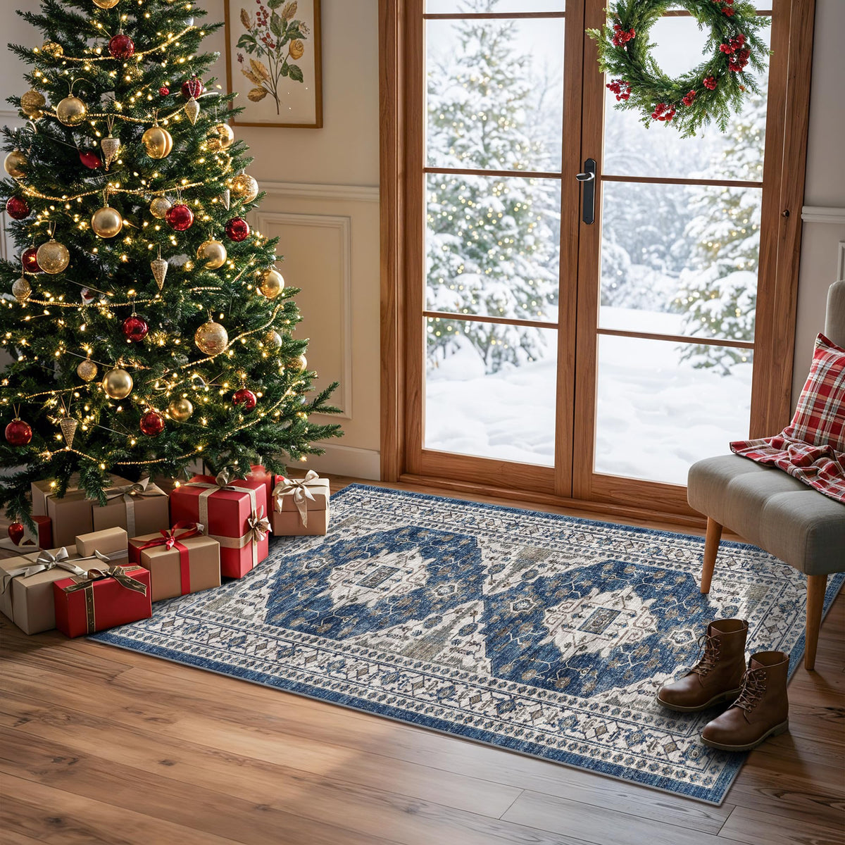 Vintage Washable Non-Slip Hallway Runner Rug, 2' x 7'