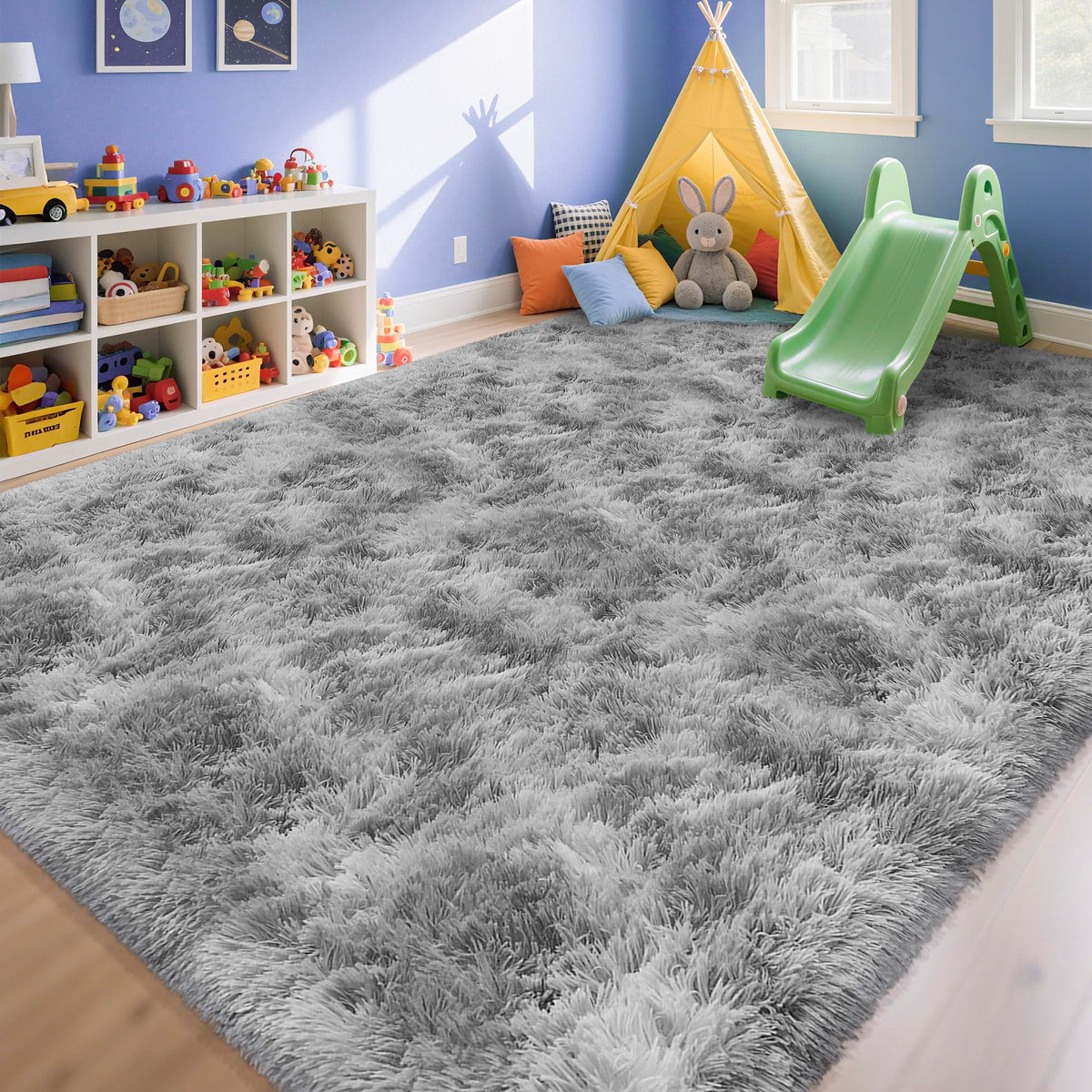 JiaoBaba Rainbow Tie-Dye Fluffy Area Rug for Kids
