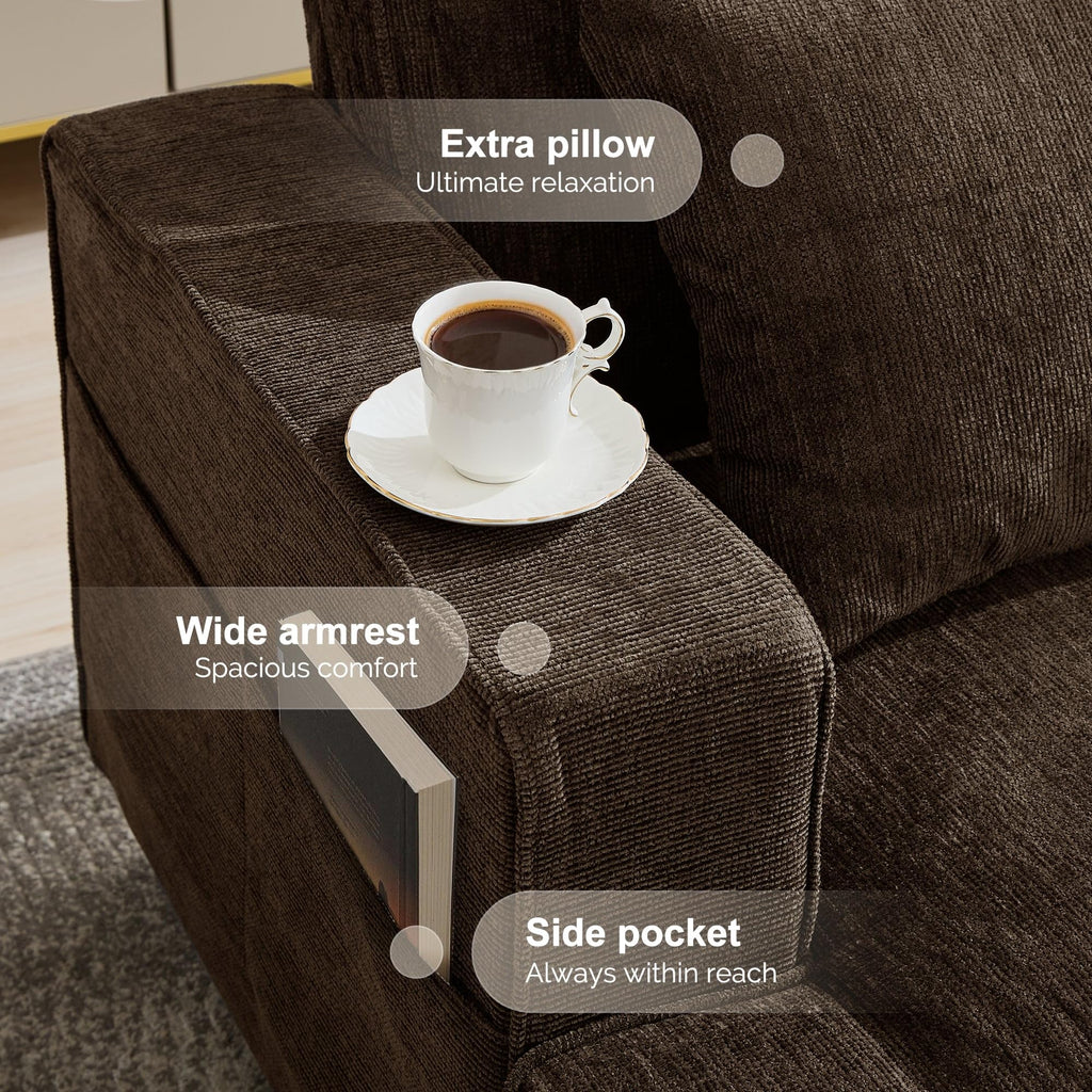 Korser 89" Couches for Living Room with Deep Seats, 3 Seater Sofa Couch, Mid Century Modern Chenille Sofa with Armrests, Upholstered Comfy Sofas for Living Room, Bedroom, Apartment, Office