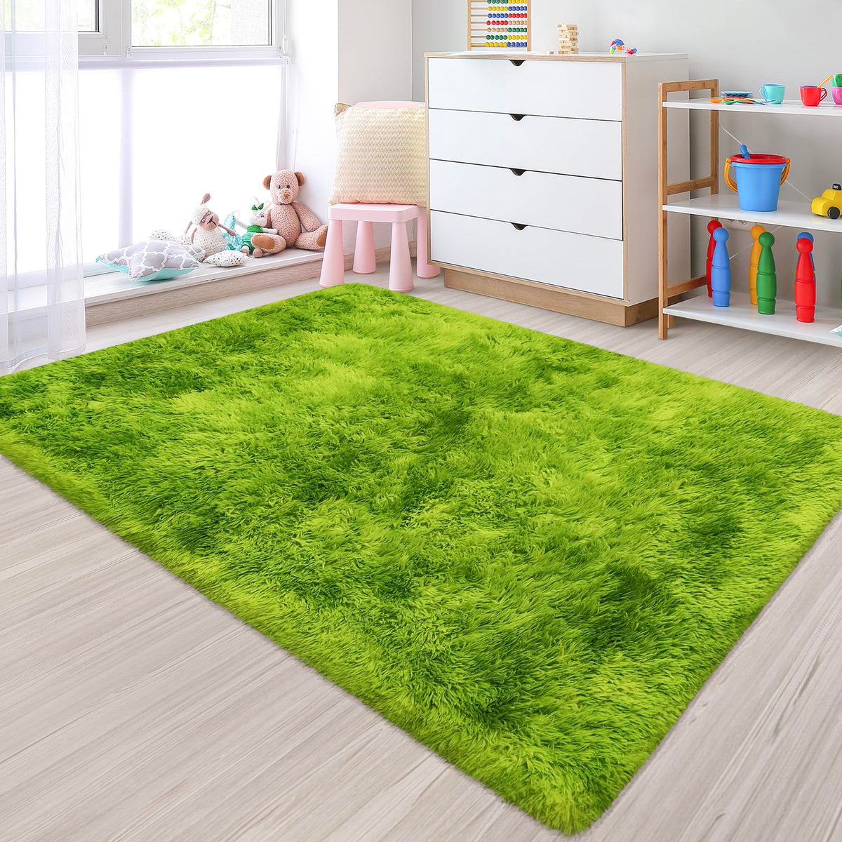 JiaoBaba Rainbow Tie-Dye Fluffy Area Rug for Kids