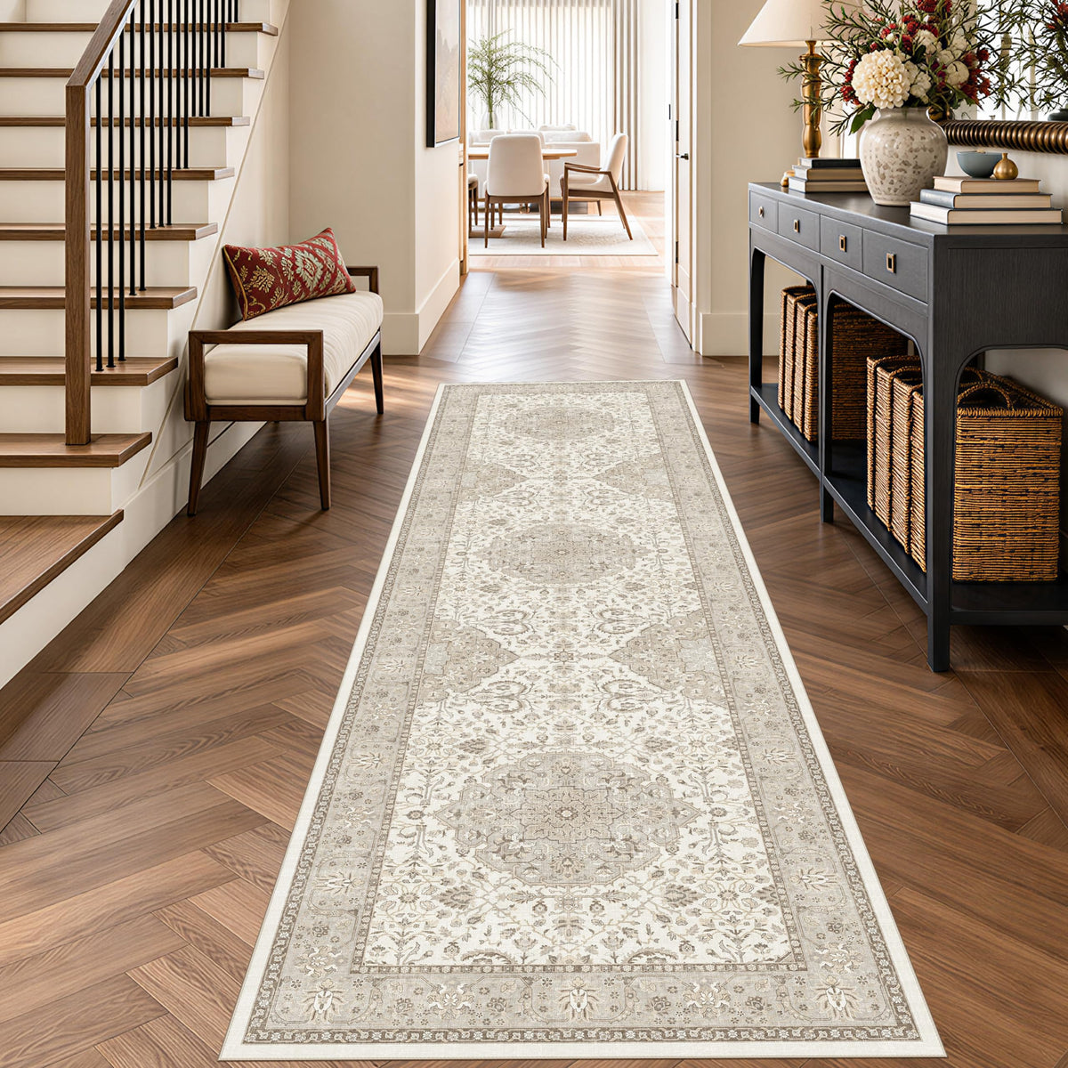 Vintage Washable Non-Slip Hallway Runner Rug, 2' x 7'