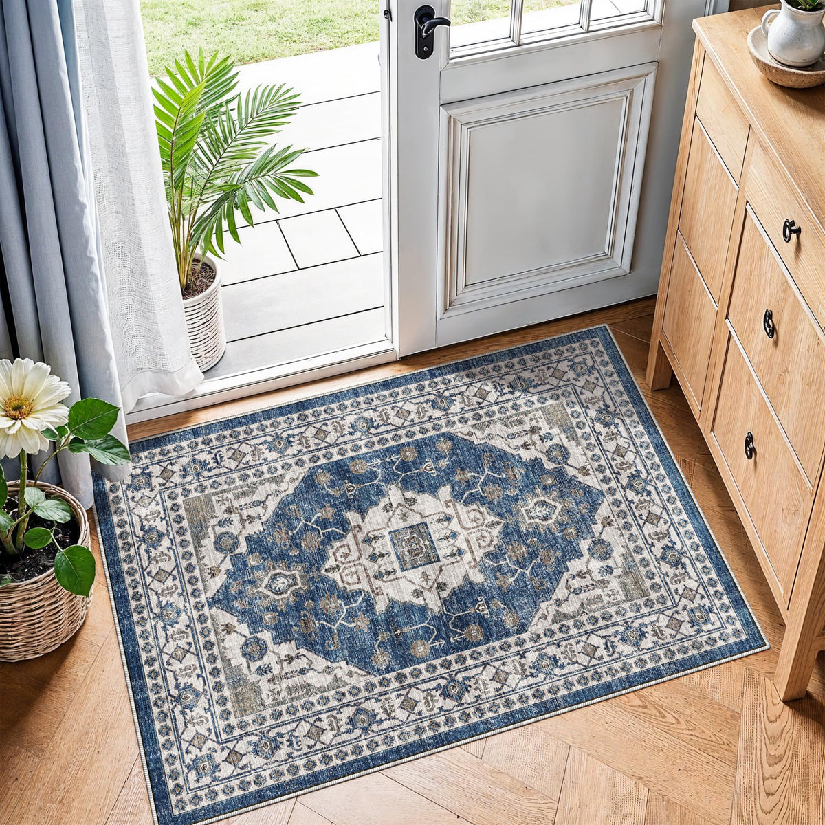 Vintage Washable Non-Slip Hallway Runner Rug, 2' x 7'
