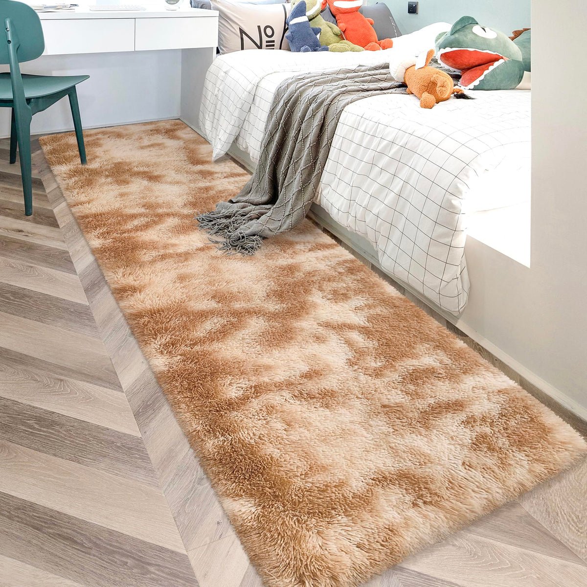 JiaoBaba Rainbow Tie-Dye Fluffy Area Rug for Kids