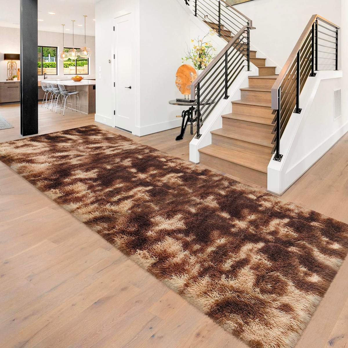 JiaoBaba Rainbow Tie-Dye Fluffy Area Rug for Kids