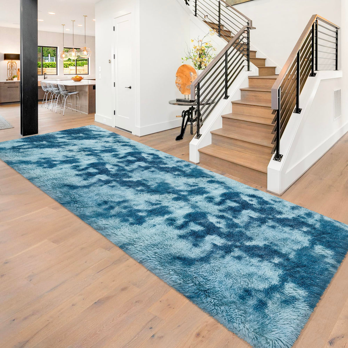 JiaoBaba Rainbow Tie-Dye Fluffy Area Rug for Kids