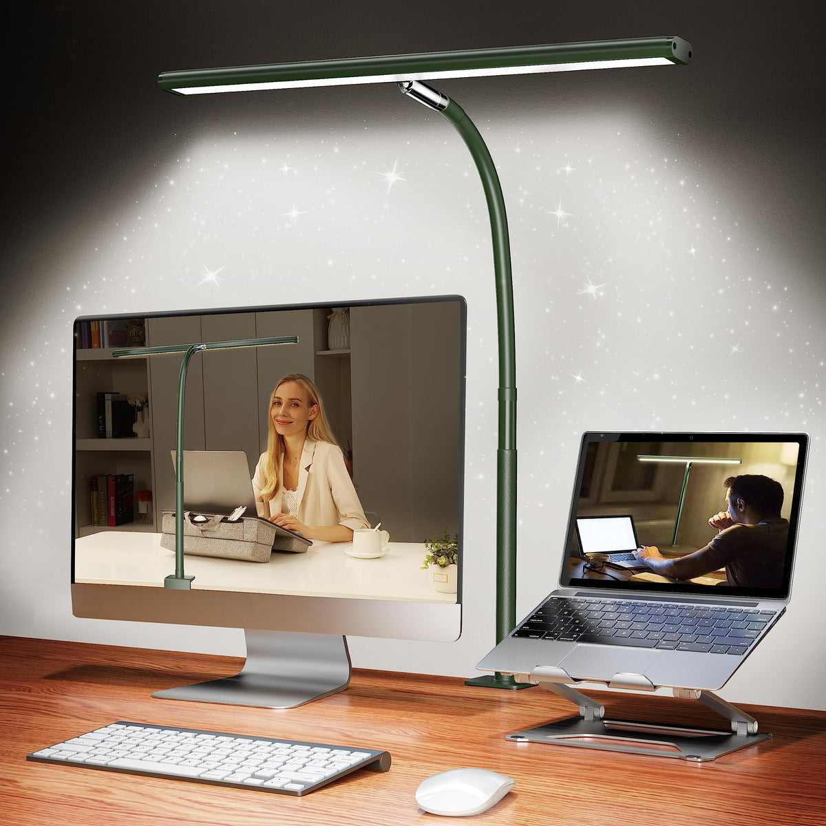 Airlonv LED Desk Lamp with Clamp, 17" Stepless Dimming Light