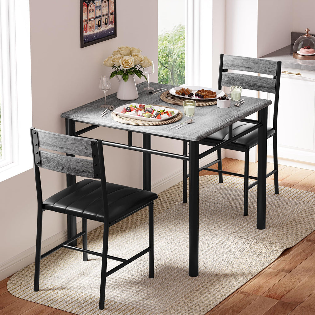 IRONCK Dining Table Set for 2, Small Kitchen Table with Upholstered Chairs Dinning Table Set for Kitchen & Dining Room, Compact Dining Set for Small Spaces