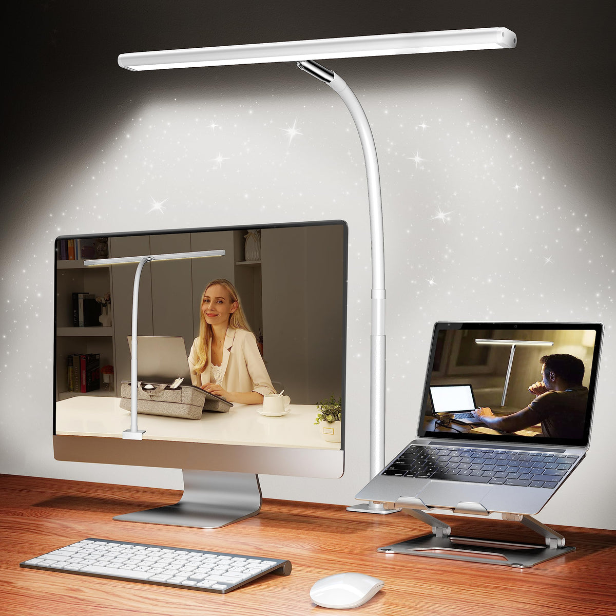 Airlonv LED Desk Lamp with Clamp, 17" Stepless Dimming Light