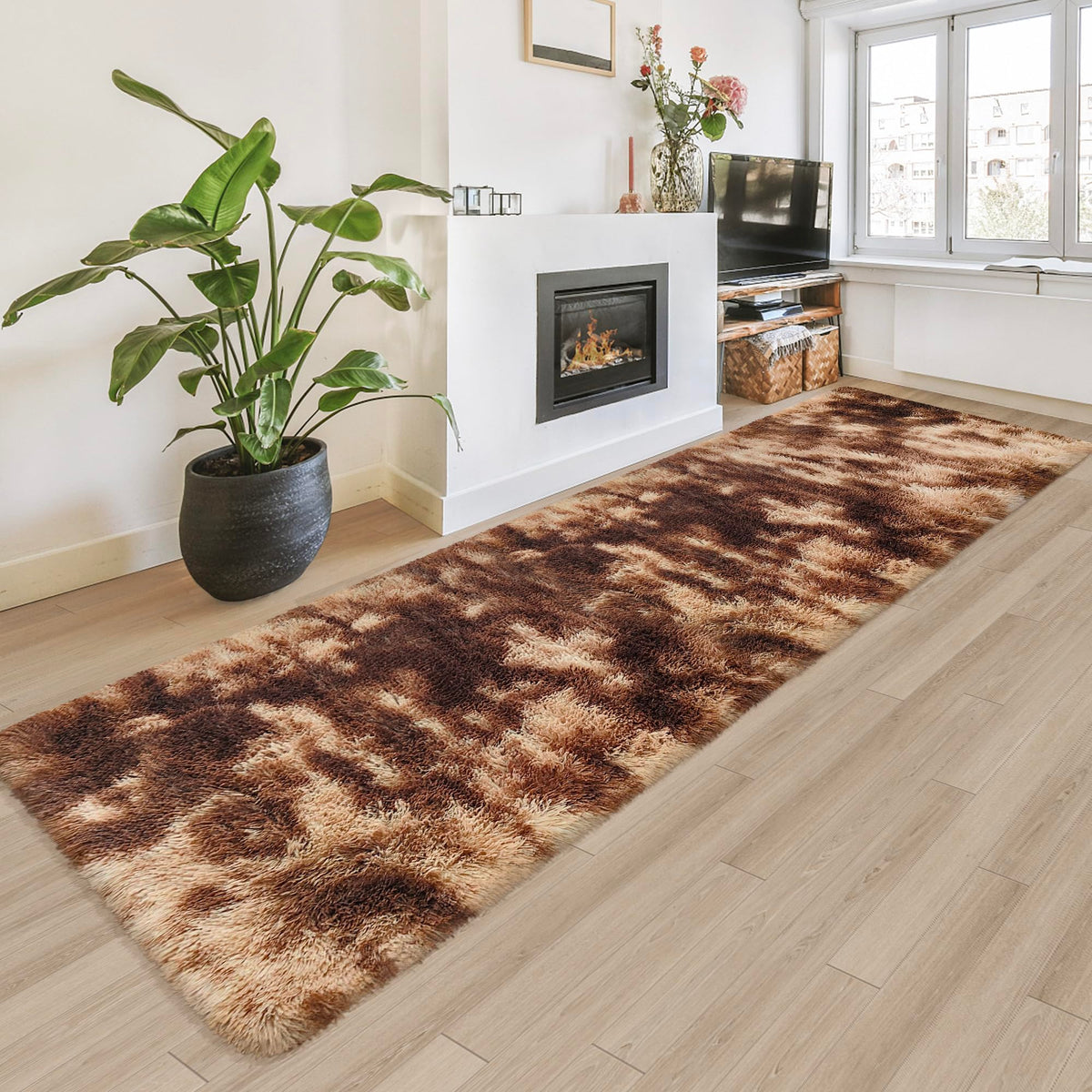 JiaoBaba Rainbow Tie-Dye Fluffy Area Rug for Kids