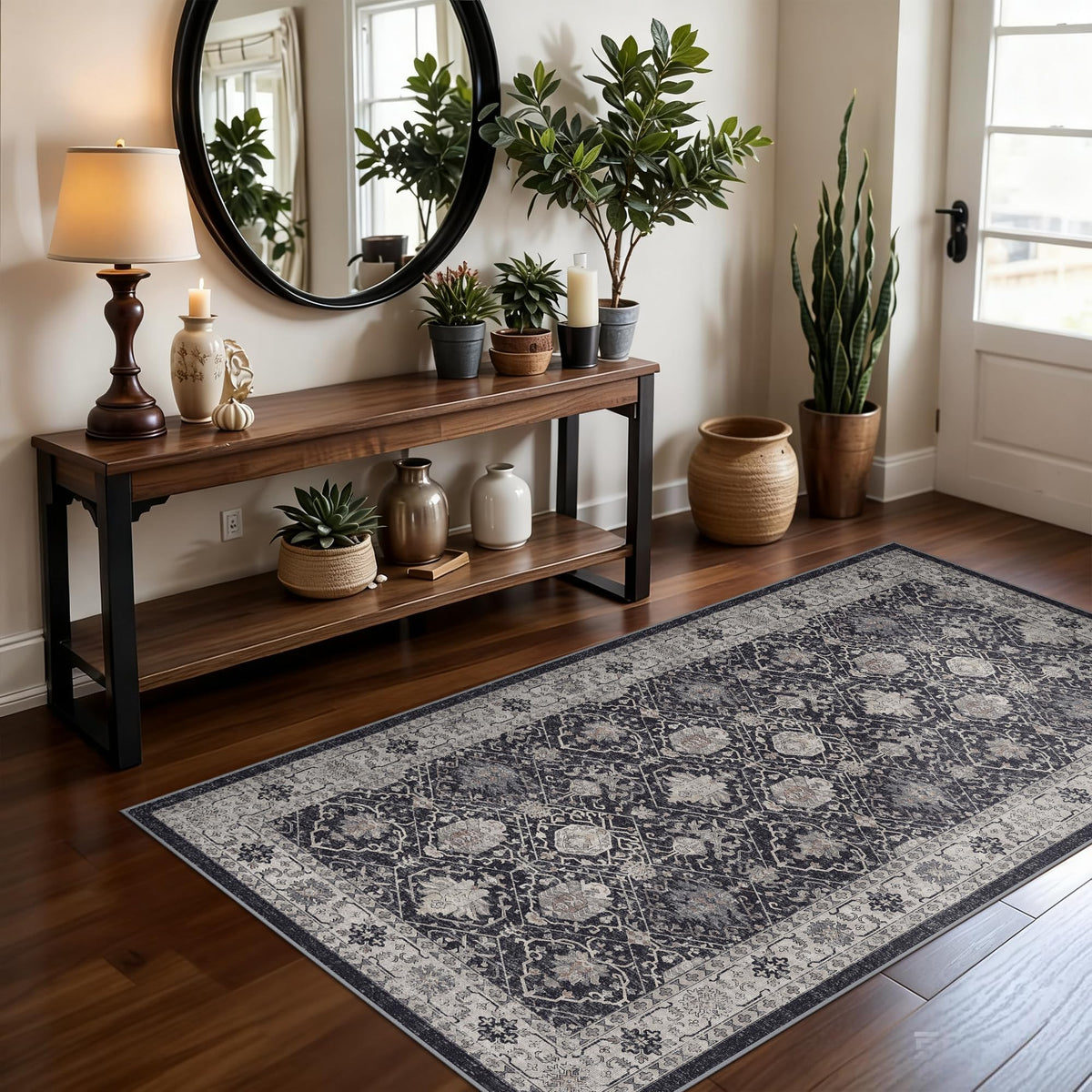 Vintage Washable Non-Slip Hallway Runner Rug, 2' x 7'