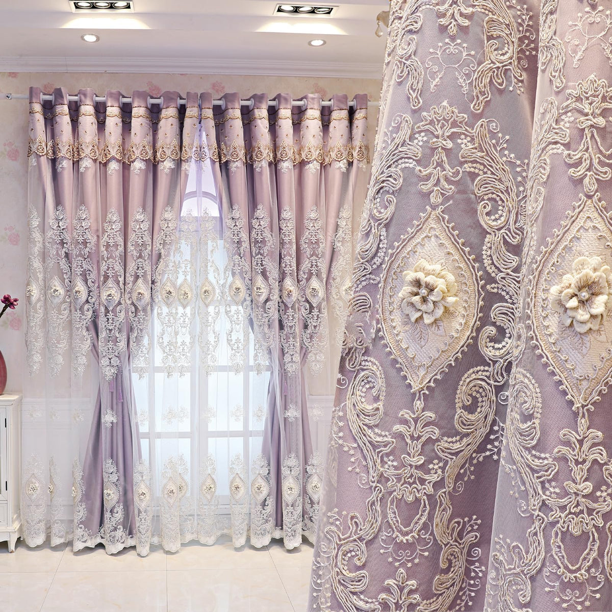 YAJUYunLin French-Style Layered Embroidered Curtains