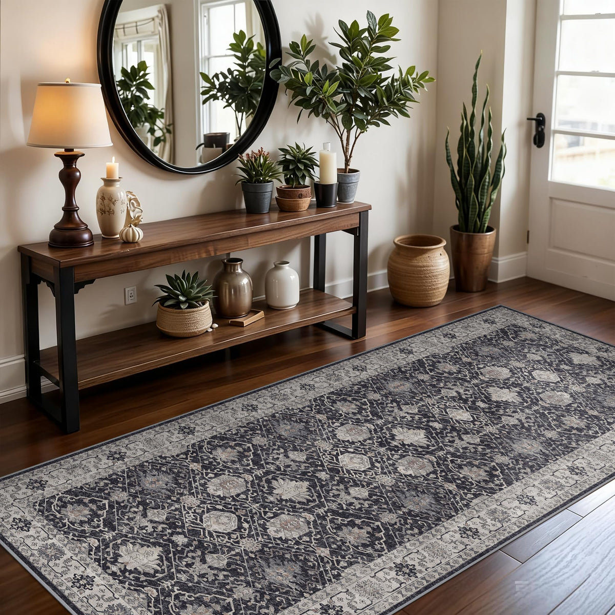 Vintage Washable Non-Slip Hallway Runner Rug, 2' x 7'