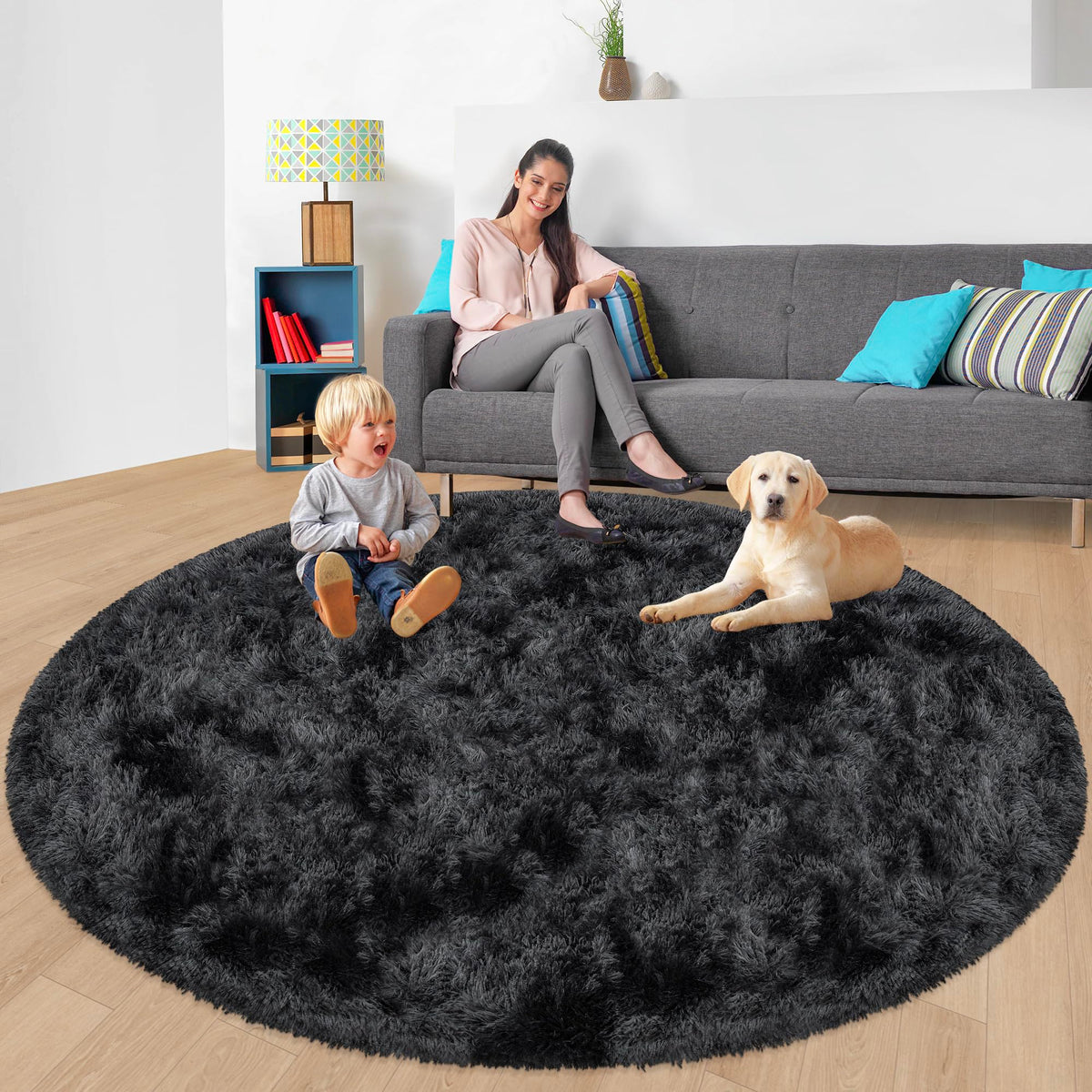 JiaoBaba Rainbow Tie-Dye Fluffy Area Rug for Kids
