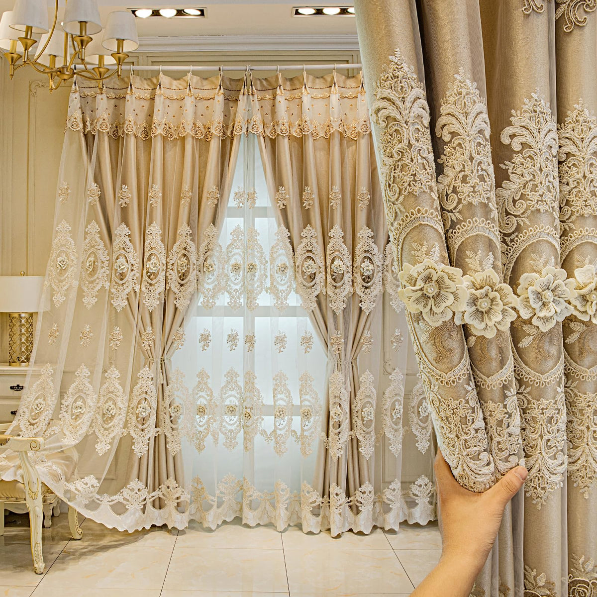 YAJUYunLin French-Style Layered Embroidered Curtains