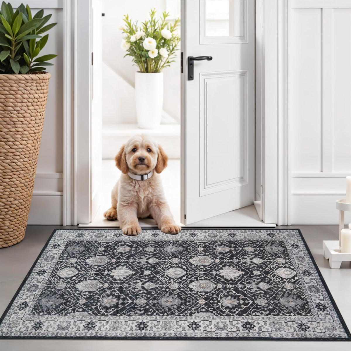 Vintage Washable Non-Slip Hallway Runner Rug, 2' x 7'