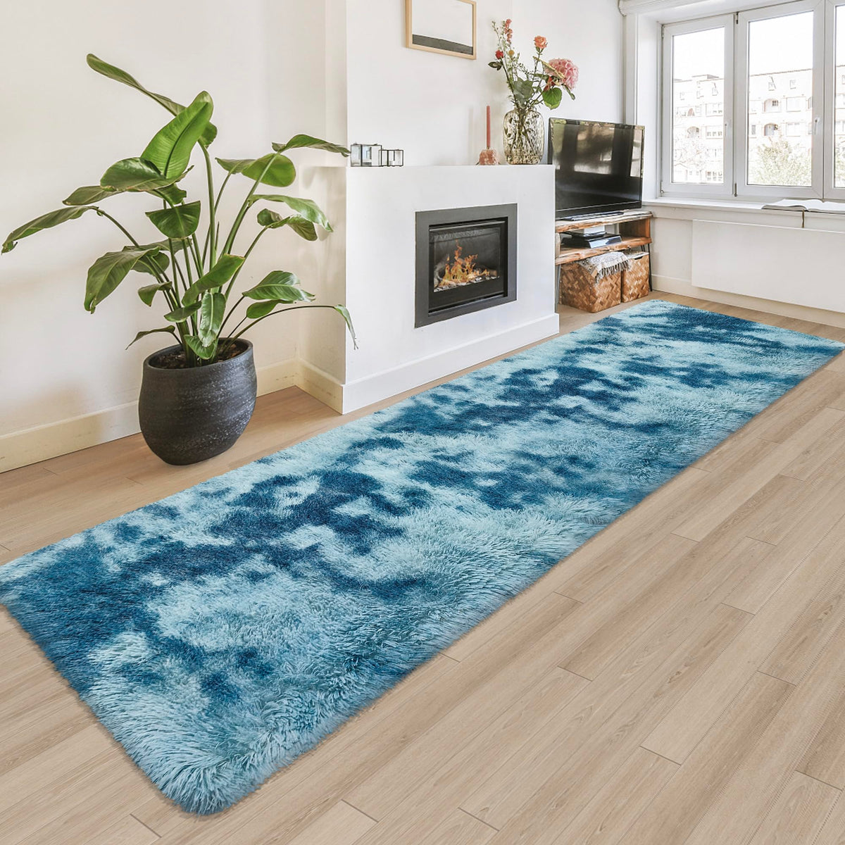 JiaoBaba Rainbow Tie-Dye Fluffy Area Rug for Kids