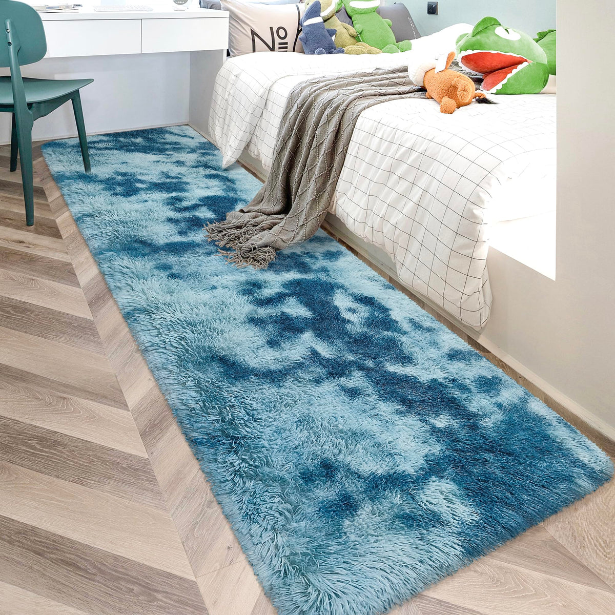 JiaoBaba Rainbow Tie-Dye Fluffy Area Rug for Kids