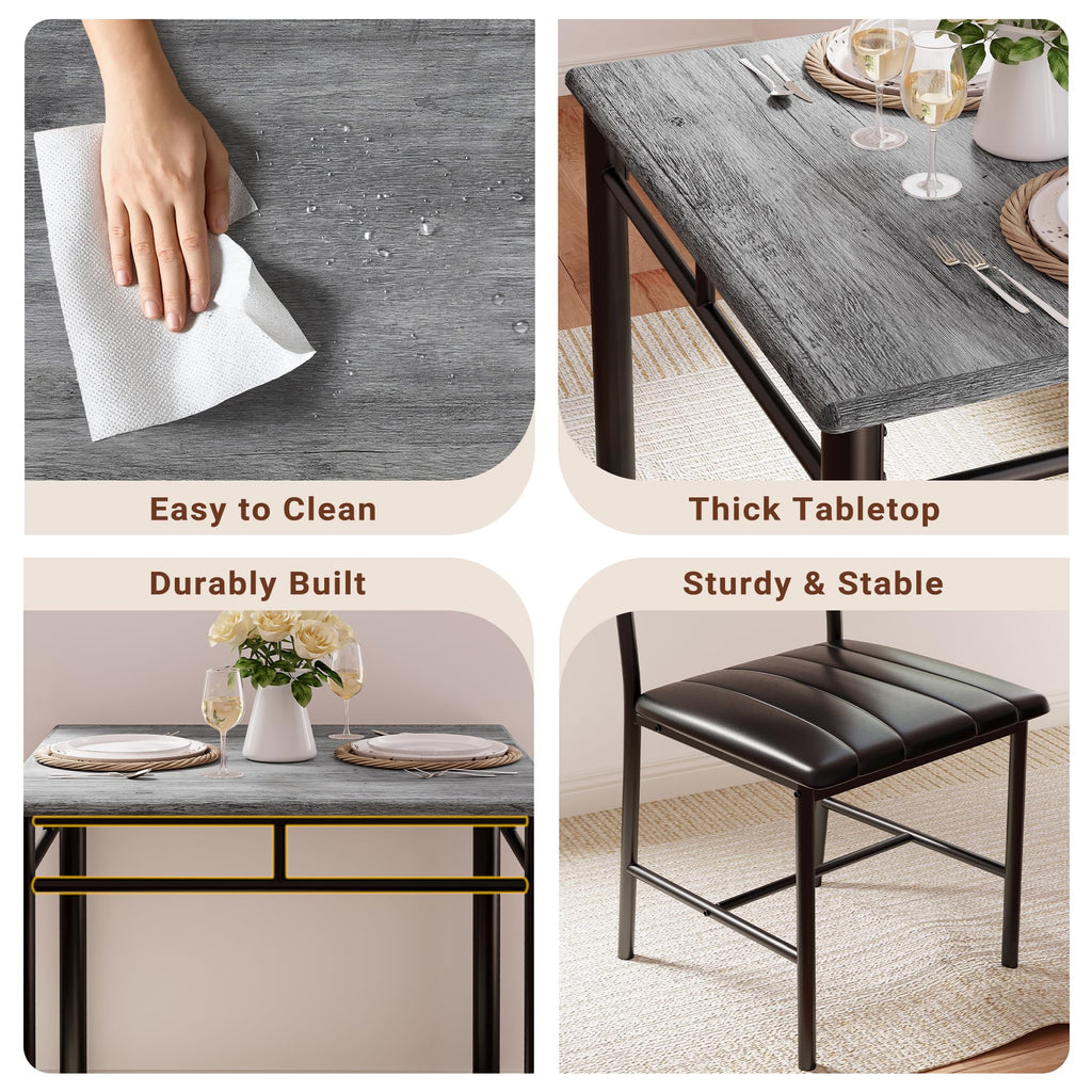 IRONCK Dining Table Set for 2, Small Kitchen Table with Upholstered Chairs Dinning Table Set for Kitchen & Dining Room, Compact Dining Set for Small Spaces