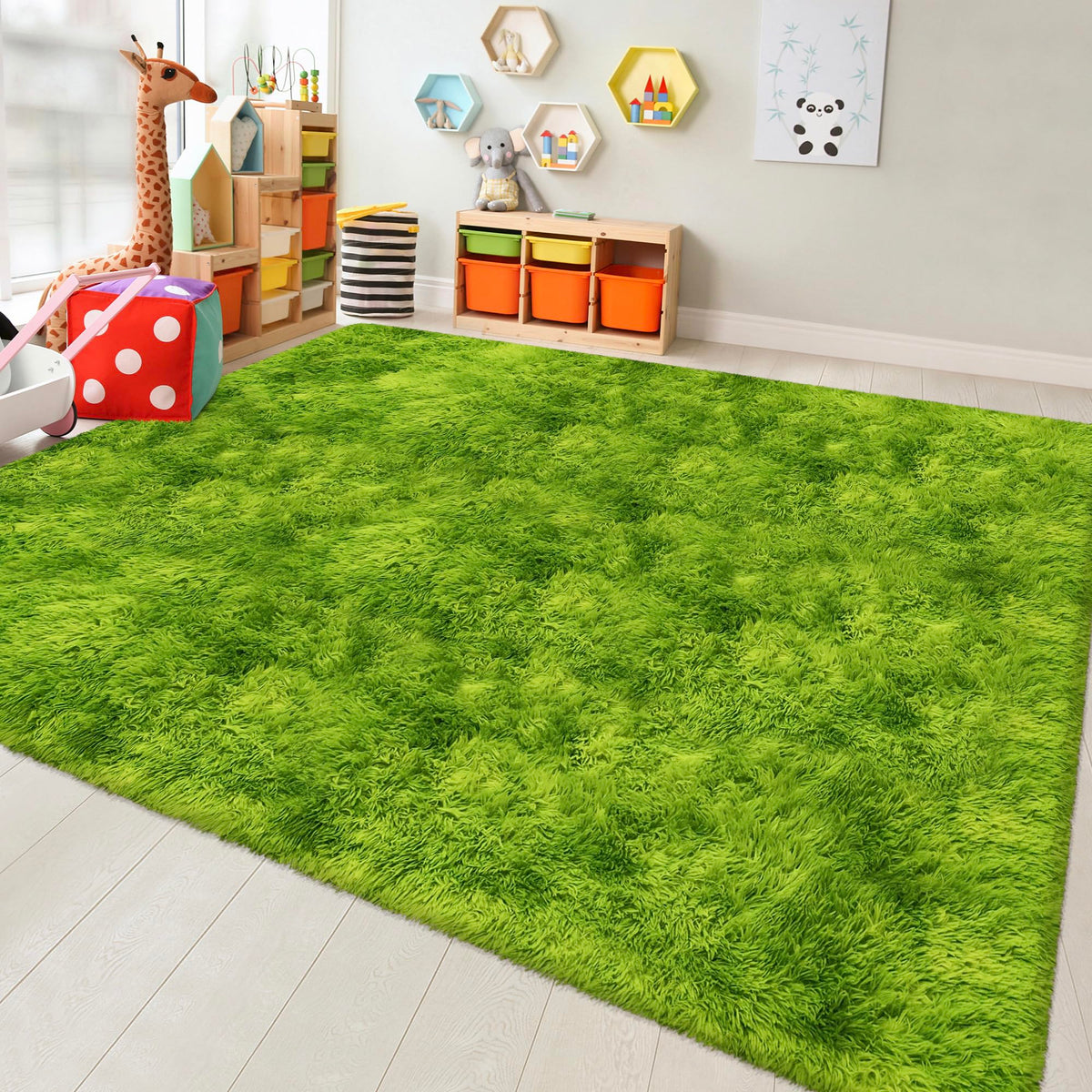 JiaoBaba Rainbow Tie-Dye Fluffy Area Rug for Kids