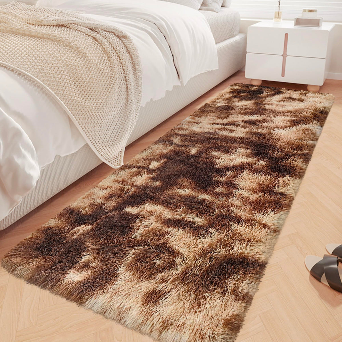 JiaoBaba Rainbow Tie-Dye Fluffy Area Rug for Kids